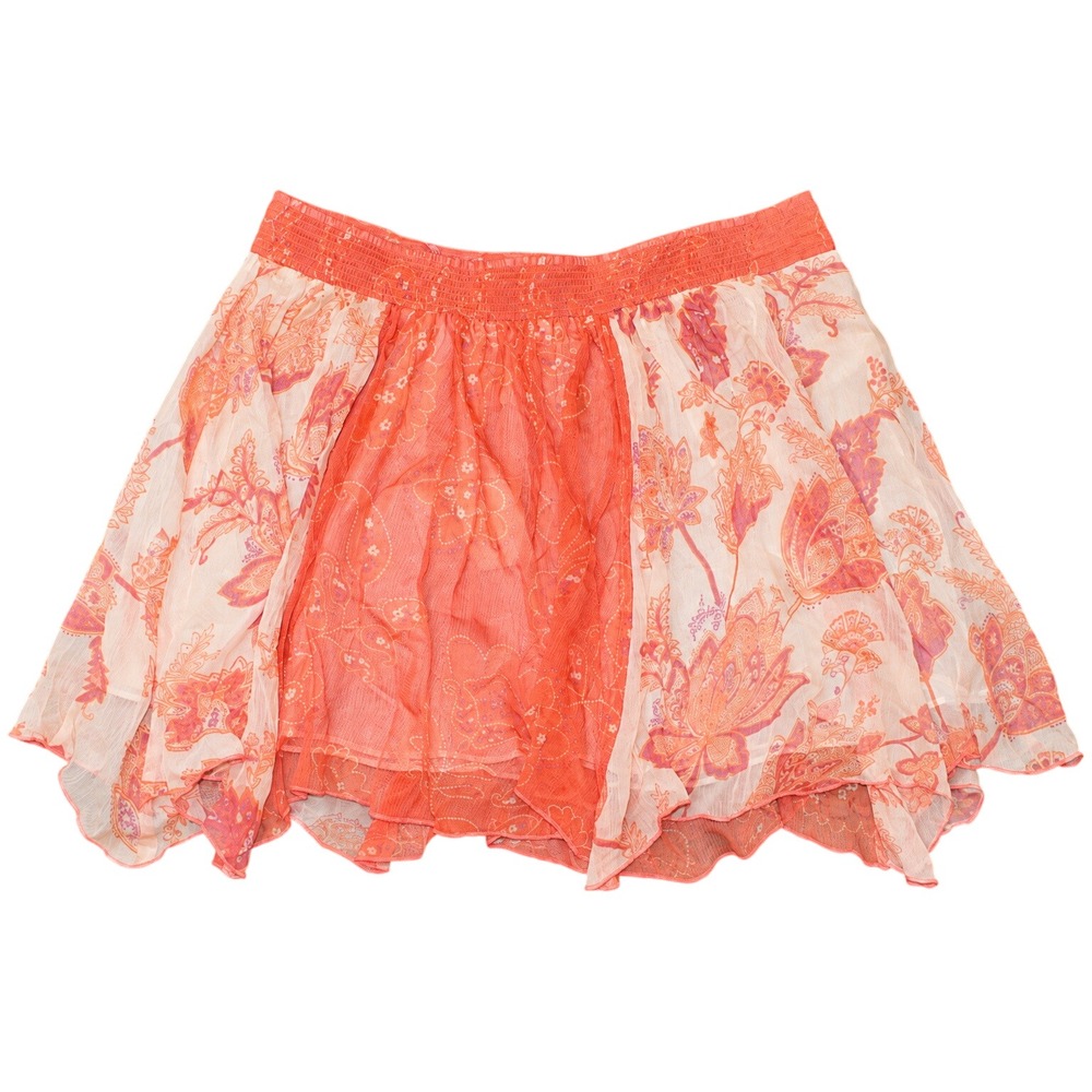 Free People Meet Me In The Middle Half Slip Skirt Shark hem M Peach Floral NWT